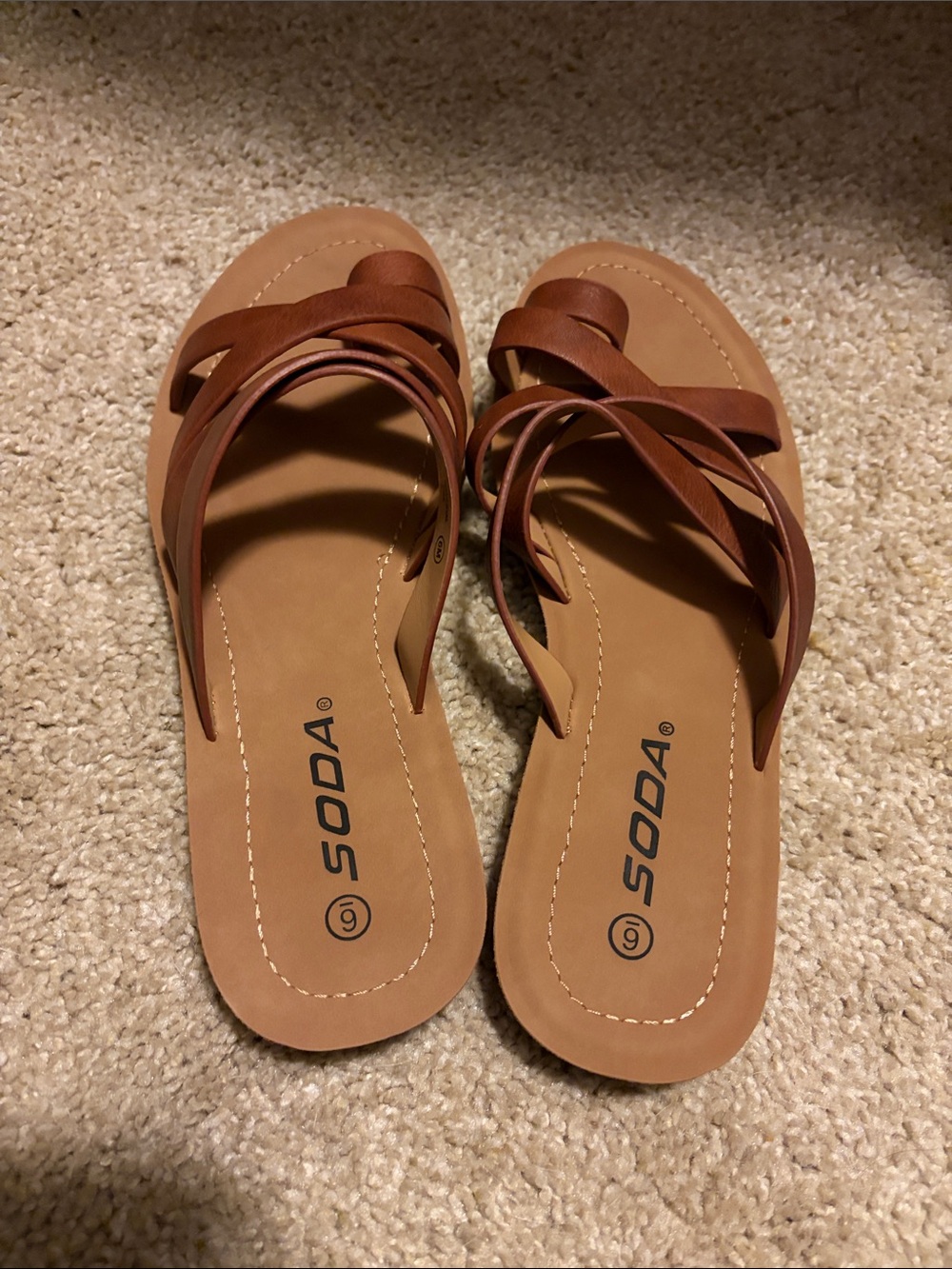 Soda Brown Strappy Slide Sandals